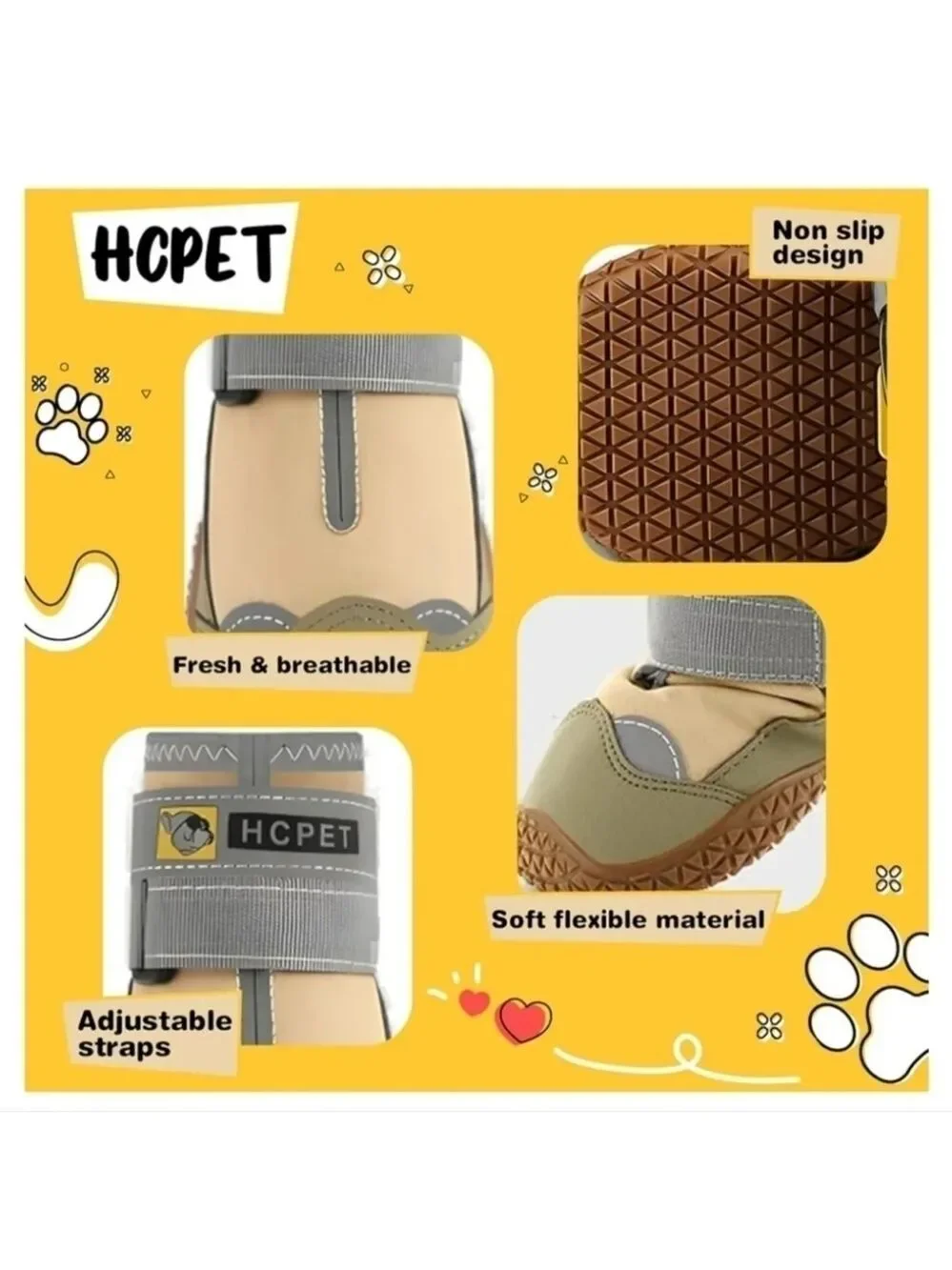 HCPET 4 Piece Dog Boots Waterproof Dog Shoes for Medium Large Dogs Size 3 - New